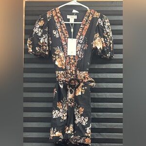 Caroline Constas Black Floral Long Sleeve Dress